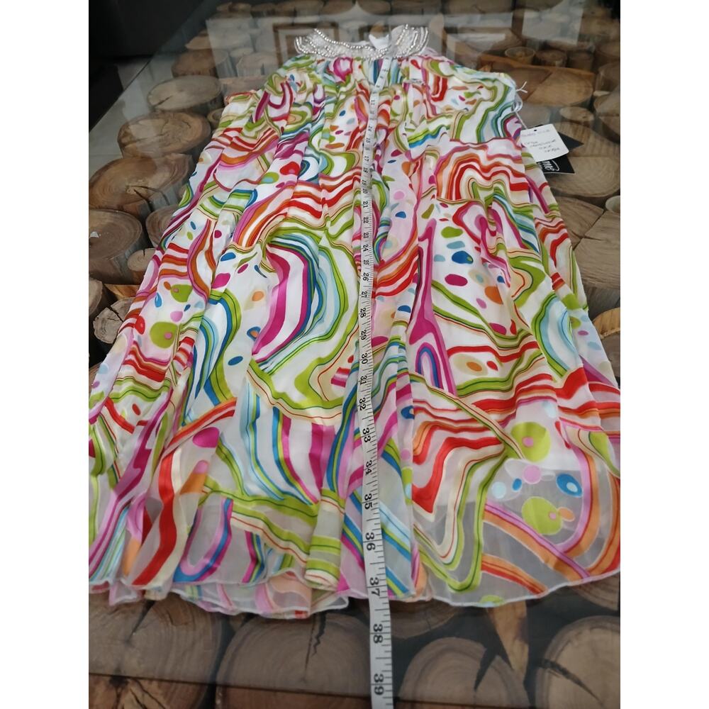 La Femme Paris Silk Rhinestone Faux Pearl Retro tent Dress Colorful Swirls 10 - Picture 6 of 12